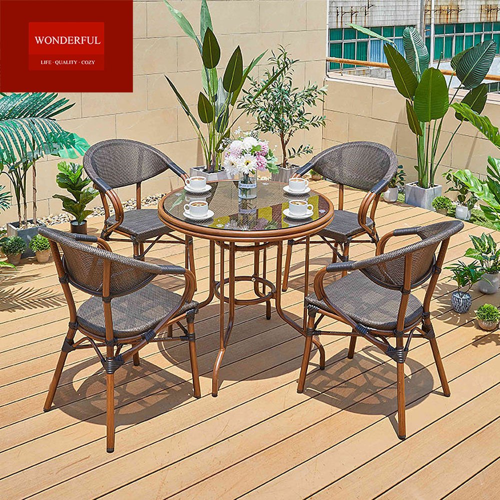 Newest design resort cast aluminum dining set furniture outdoor garden dining table with chairs