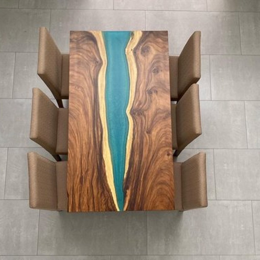Modern Solid Wood Dining Table Set Home and Office Furniture by Epoxy Resin Supplier