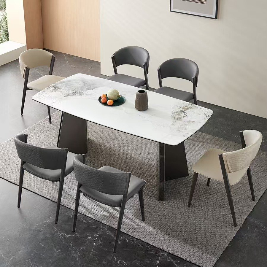 Stainless steel leg dining table with chairs dining room sets modern luxury marble stone top metal dining table set
