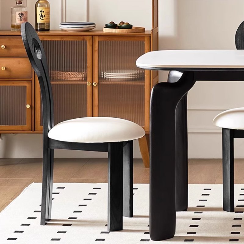 Midcentury Simple Travertine Dining Table Black Sintered Marble Stone for Home or Restaurant Wooden Entry Furniture with Chair
