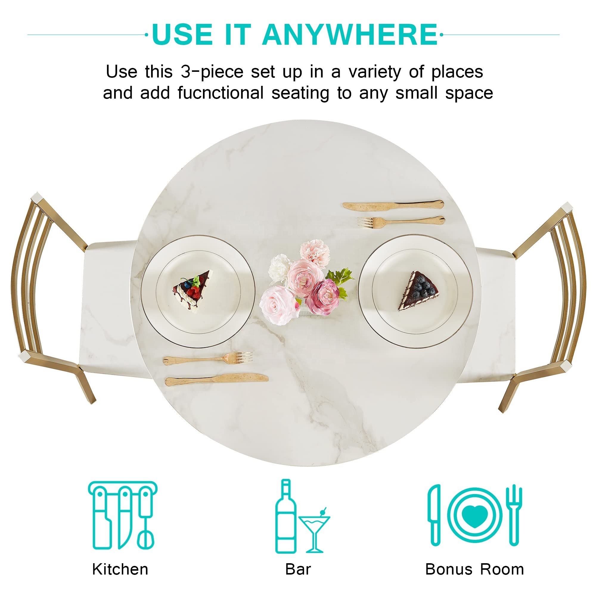 nordic extendable modern design stainless gold metal legs glass top home furniture round marble dining table and chair set for 4