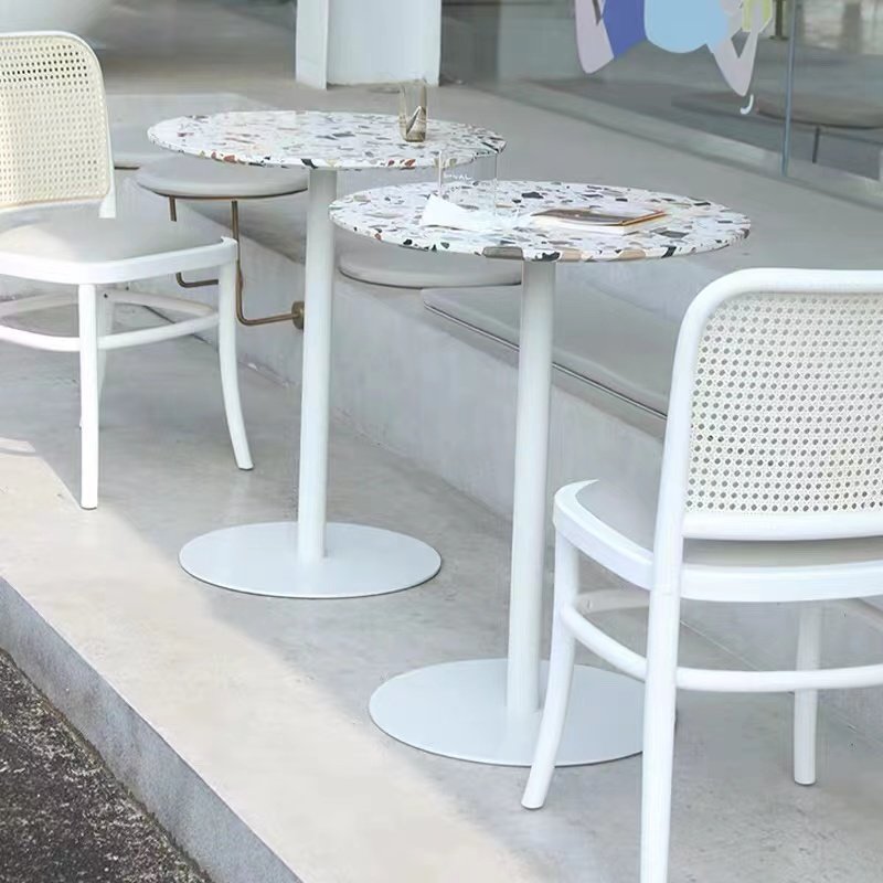 Luxury restaurant dining table terrazzo top white metal base square dining table terrazzo garden outdoor table