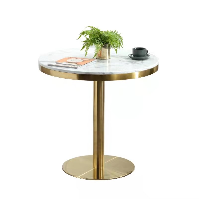 Commercial Restaurant Used High Quality Gold Base Coffee Table Hotel Bar Bistro Marble Dining Table