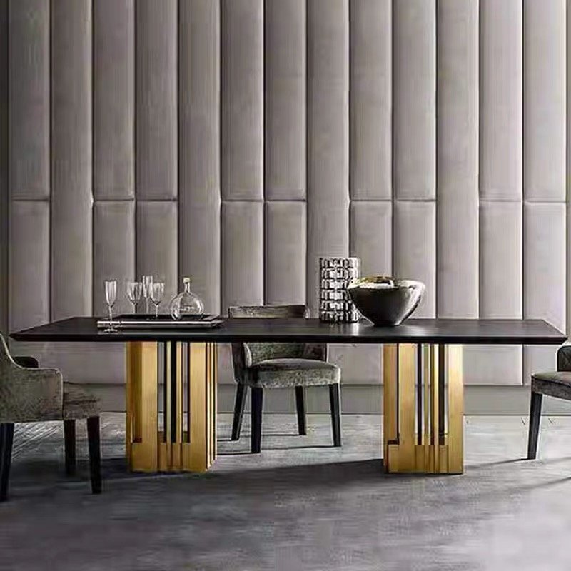 Chinese Factory Modern Marble Top Dining Table Set And Chair Stainless Steel Frame For Hotel Restaurant