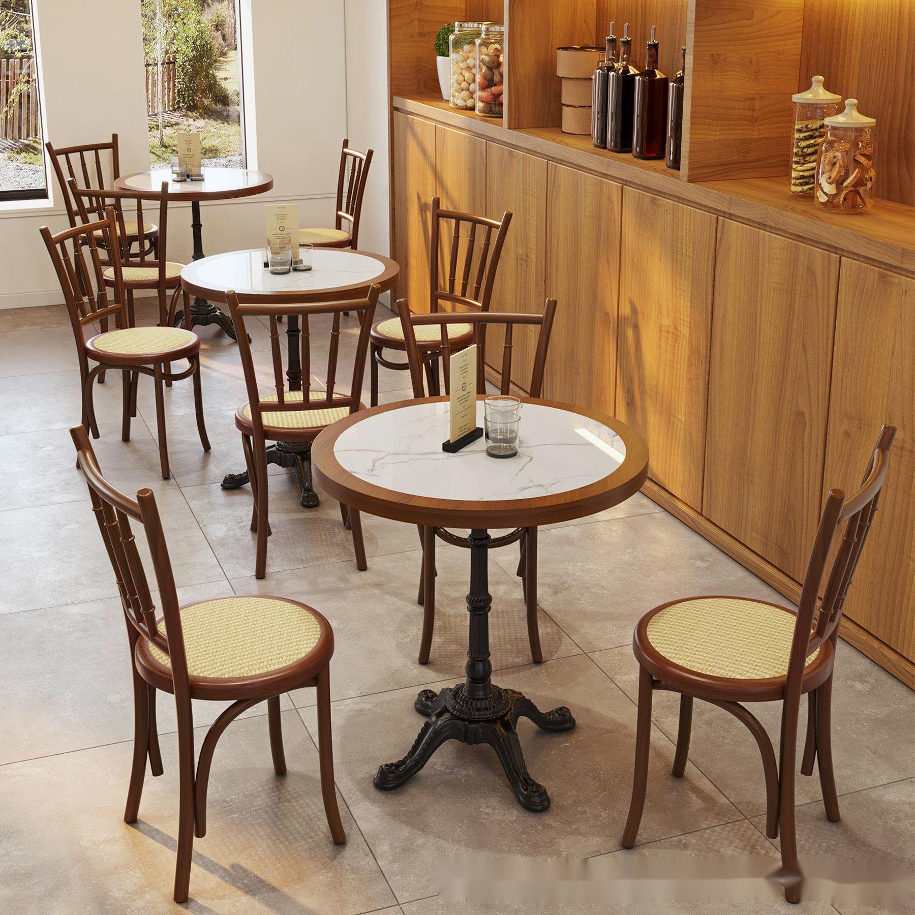 Popular simple American retro cafe cast iron western restaurant solid wood sintered stone dining table chairs