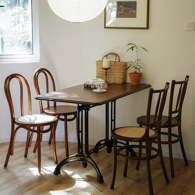 Popular simple American retro cafe cast iron western restaurant solid wood sintered stone dining table chairs