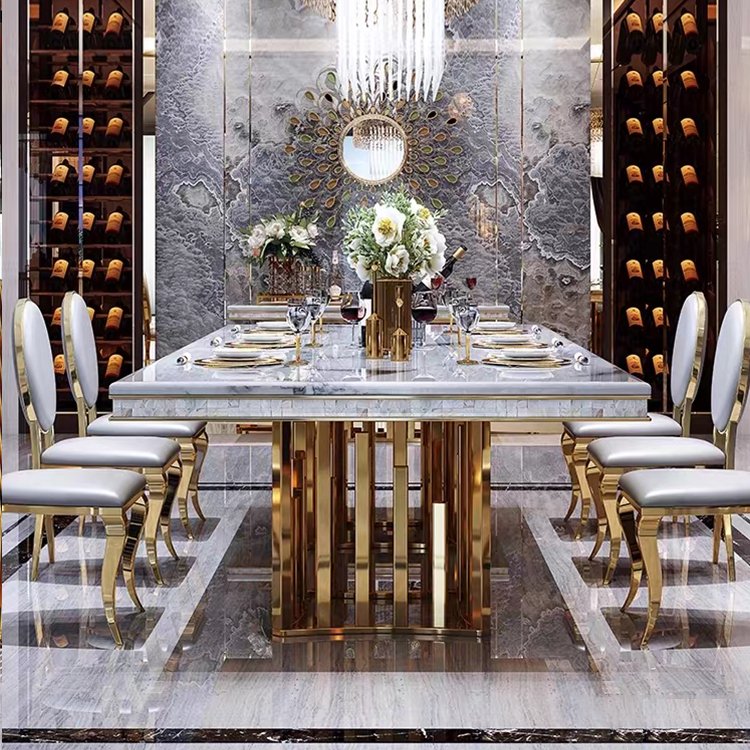 Stainless steel luxurious design marble Dining Table dining room furniture tables dining table set marble and chair