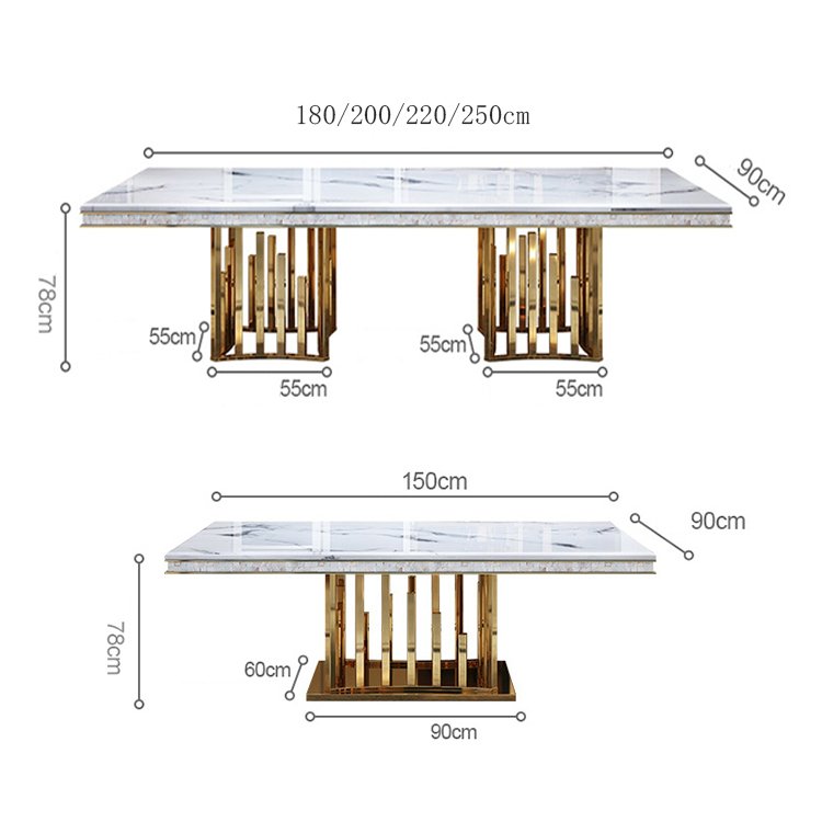 Stainless steel luxurious design marble Dining Table dining room furniture tables dining table set marble and chair