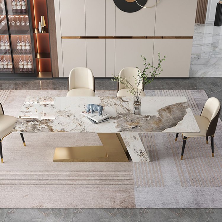 Italian Modern art design best-selling Marbling rock dining table stainless steel dining room tables set