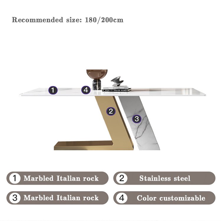 Italian Modern art design best-selling Marbling rock dining table stainless steel dining room tables set