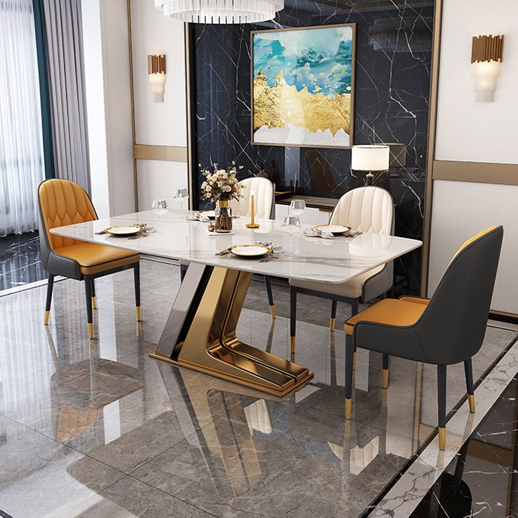 Italian Modern art design best-selling Marbling rock dining table stainless steel dining room tables set
