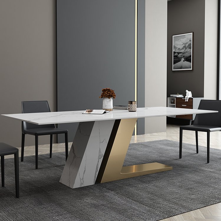 Italian Modern art design best-selling Marbling rock dining table stainless steel dining room tables set