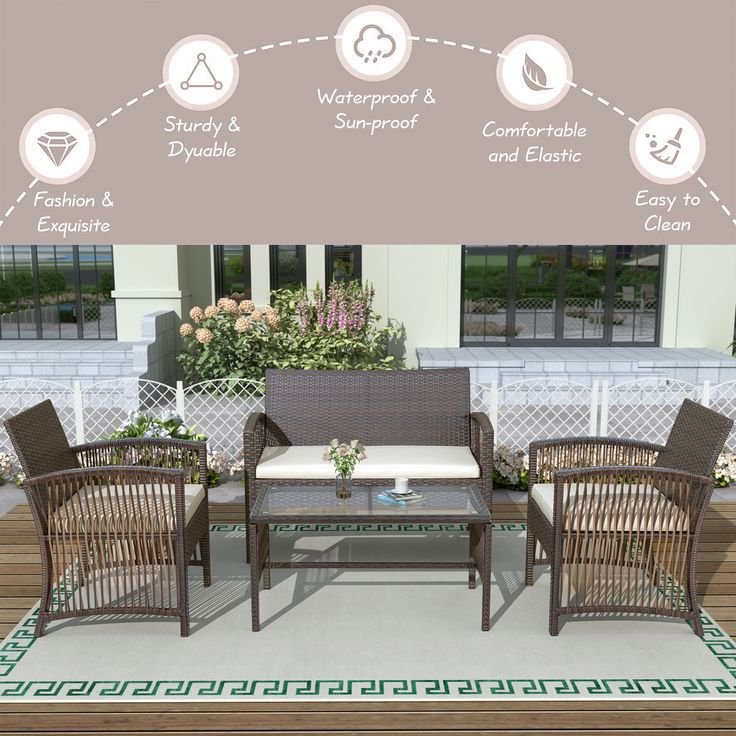 Factory price casual dining table and chairs combination patio set rattan chairs outdoor wicker furniture
