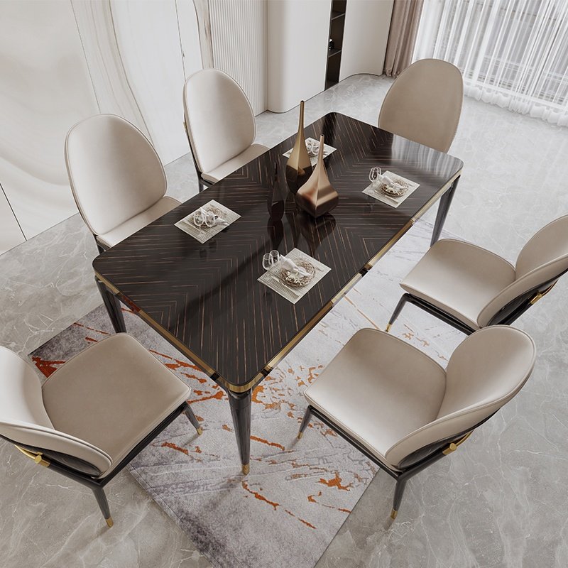 stainless steel stand glass top rectangle dinning table 6 seater modern luxury italian design black dining table
