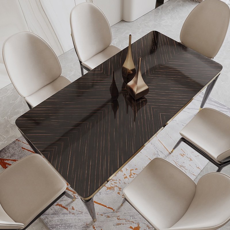 stainless steel stand glass top rectangle dinning table 6 seater modern luxury italian design black dining table