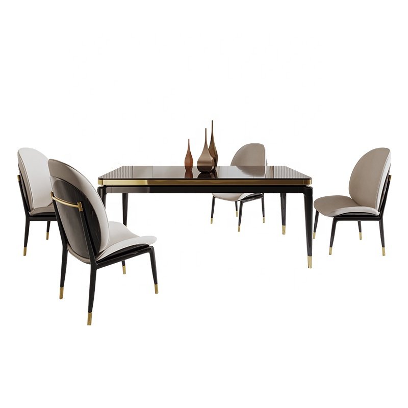 stainless steel stand glass top rectangle dinning table 6 seater modern luxury italian design black dining table