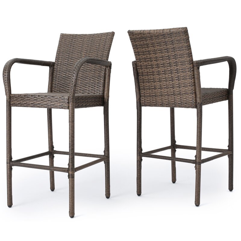 3 piece outdoor bistro set, patio high dining bar chair and table, wicker rattan outdoor garden furniture sofa set