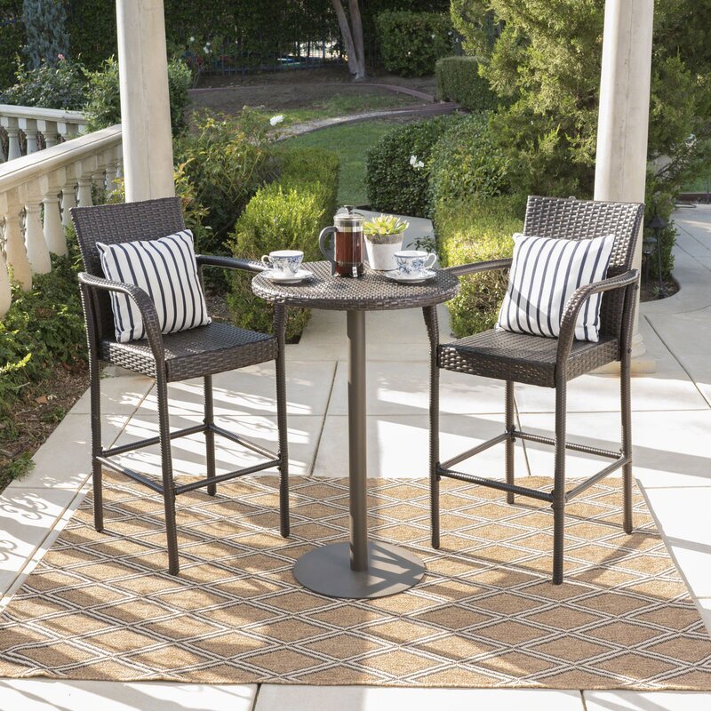3 piece outdoor bistro set, patio high dining bar chair and table, wicker rattan outdoor garden furniture sofa set