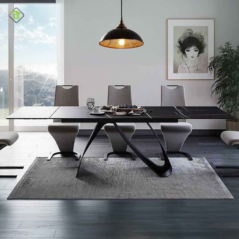 Modern Cream Dining Table Marble Stone Square Designer Kitchen Dining Room Home Office Furniture Dining Table Set