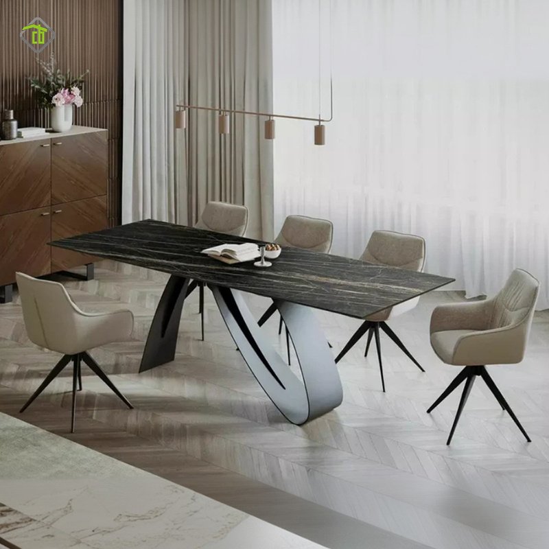 Modern Cream Dining Table Marble Stone Square Designer Kitchen Dining Room Home Office Furniture Dining Table Set