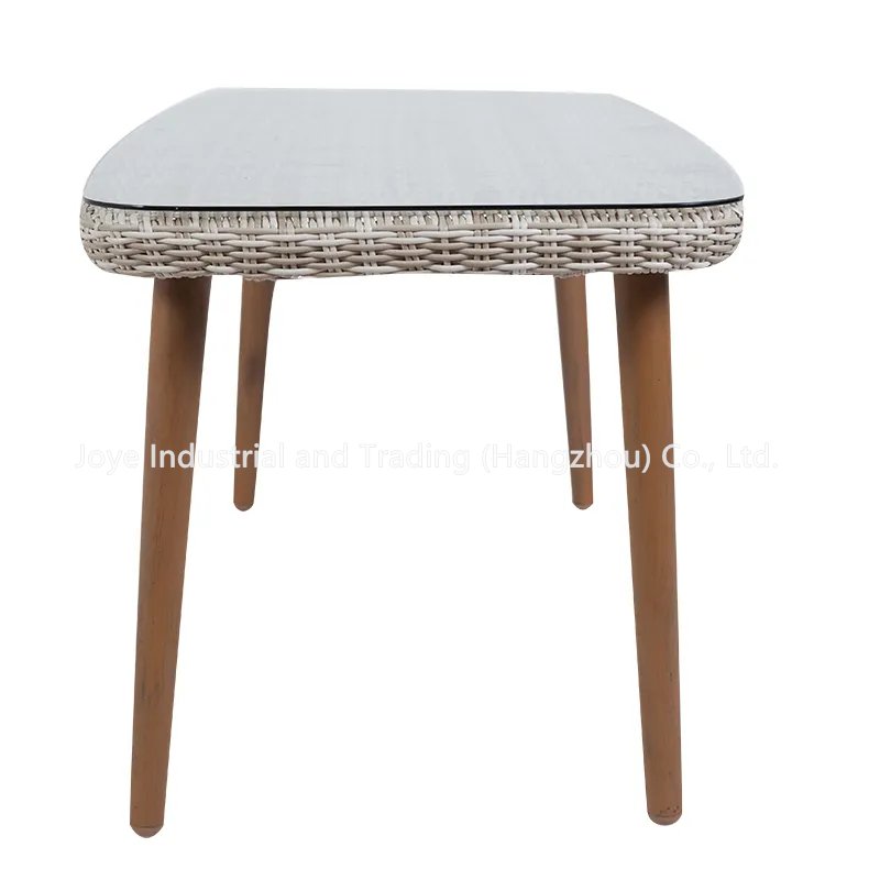Garden Furniture KD Aluminum PE Rattan Glass Top Dining Table Outside Furniture