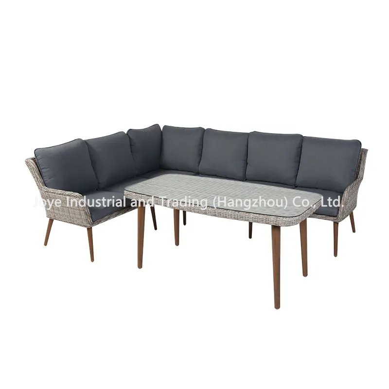 Garden Furniture KD Aluminum PE Rattan Glass Top Dining Table Outside Furniture