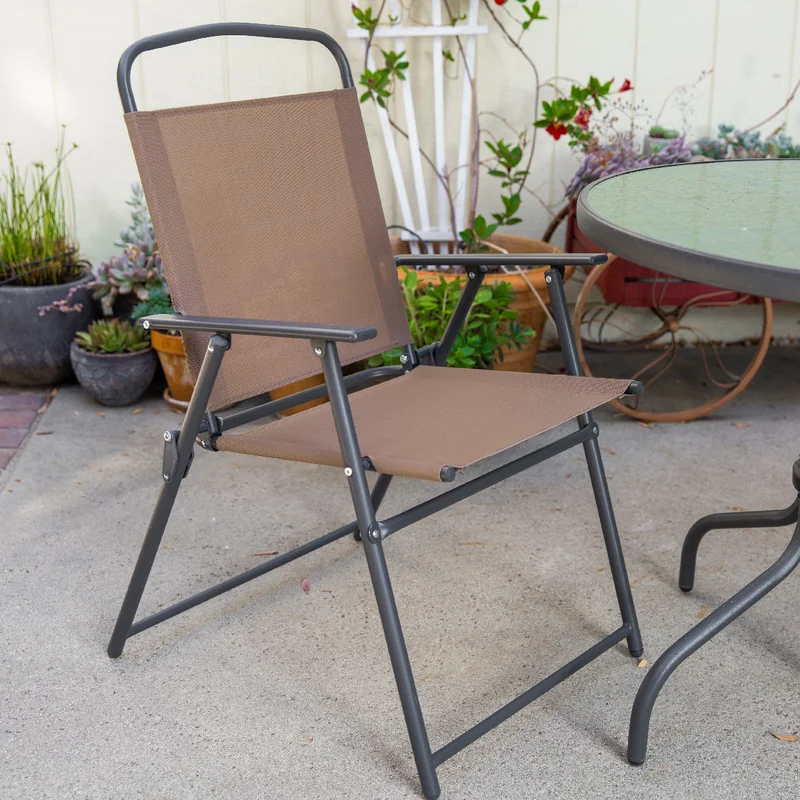 8 pcs Aluminum frame fabric chair tempered glass table contemporary outdoor garden bistro furniture