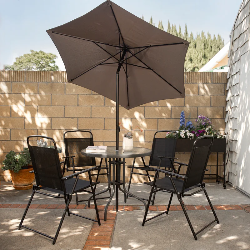 8 pcs Aluminum frame fabric chair tempered glass table contemporary outdoor garden bistro furniture