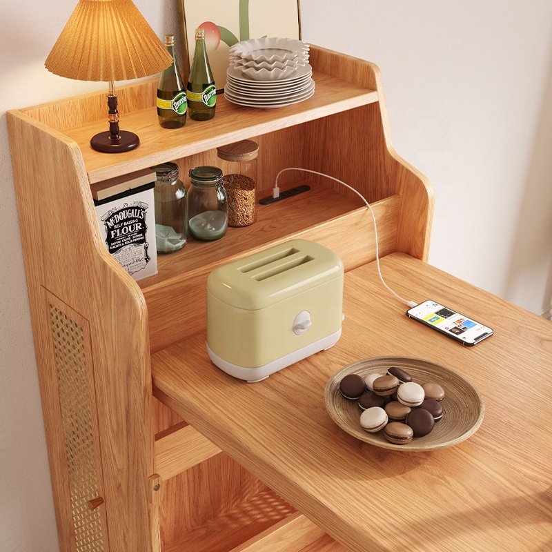 Modern Wood Small-sized Household Storage Cupboard Invisible Folding Telescopic Dining Table