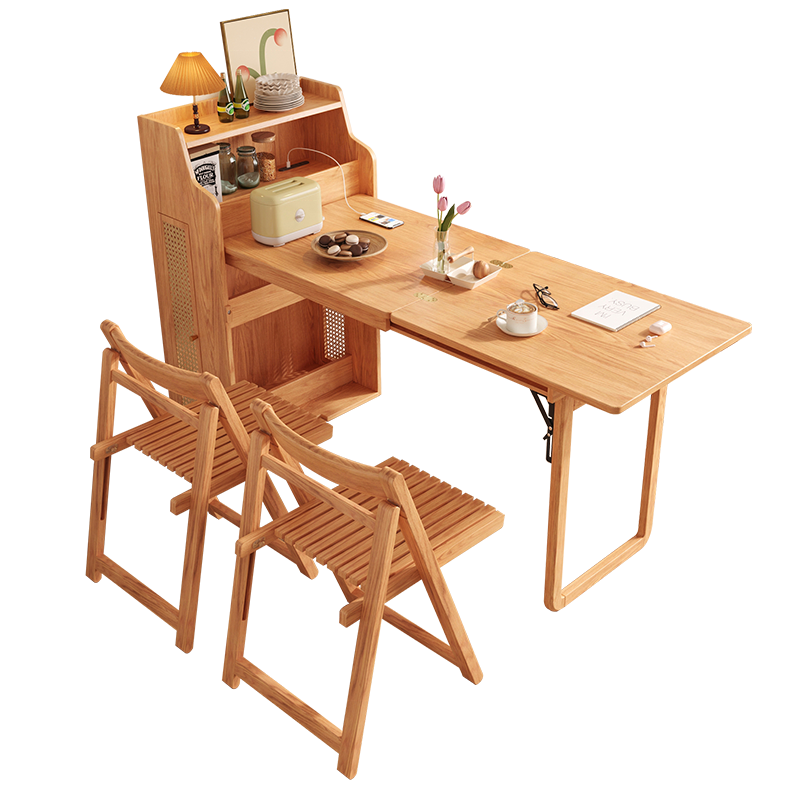 Modern Wood Small-sized Household Storage Cupboard Invisible Folding Telescopic Dining Table