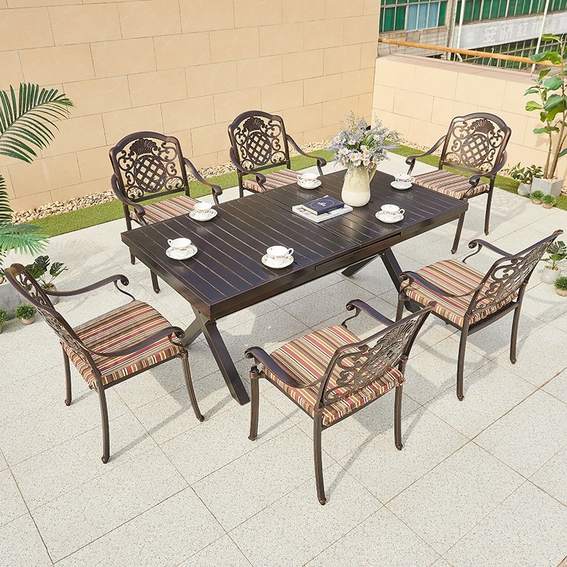 Outdoor Furniture Portable Garden Dining Set Multifunction Restaurant Cast Aluminum Extend Dining Table 6-8 People