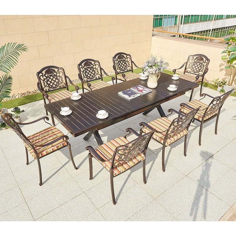 Outdoor Furniture Portable Garden Dining Set Multifunction Restaurant Cast Aluminum Extend Dining Table 6-8 People