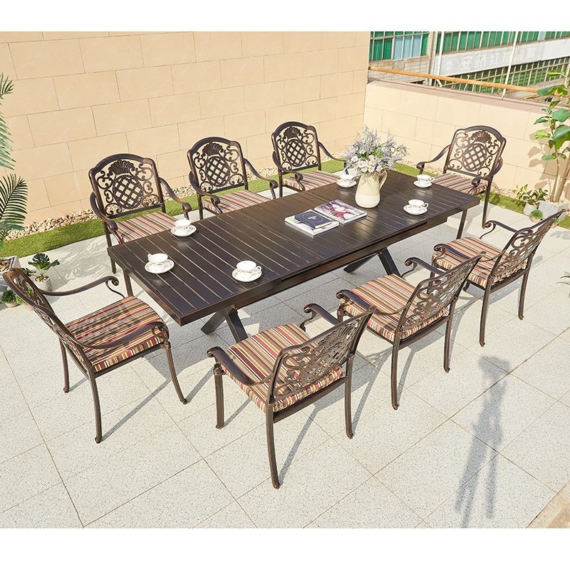 Outdoor Furniture Portable Garden Dining Set Multifunction Restaurant Cast Aluminum Extend Dining Table 6-8 People