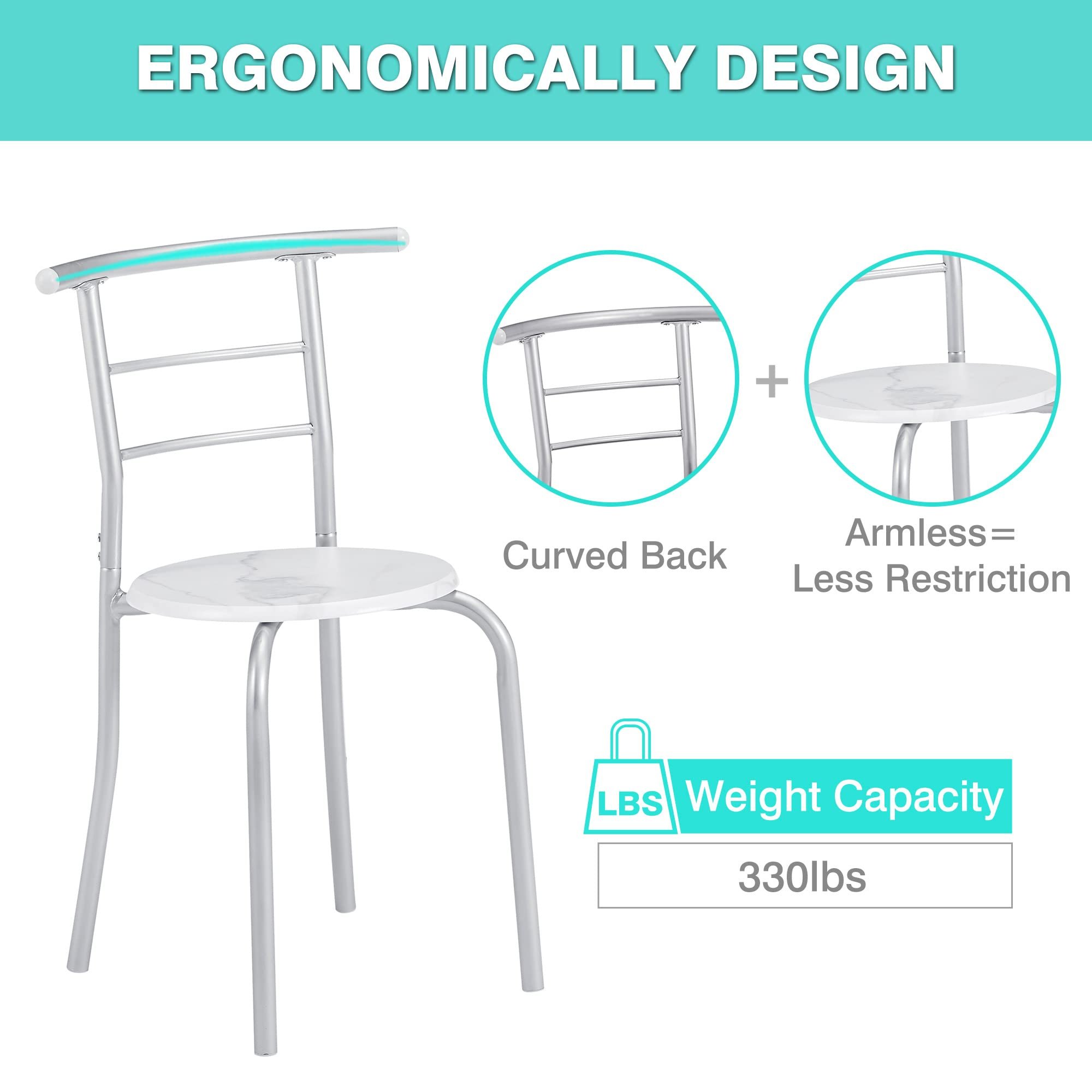 3 Piece Small Round Dining Table Set for Kitchen Breakfast Nook, Wood Grain Tabletop with Wine Storage Rack Save Space White