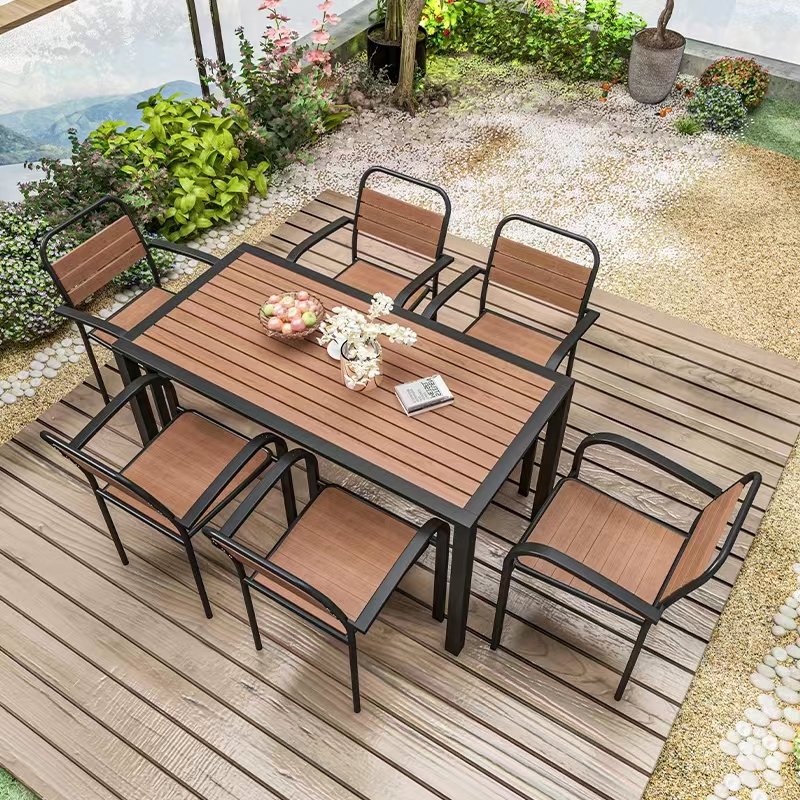 Outdoor plastic wood dining table and chair combination outdoor iron leisure table and chair courtyard balcony table and chair