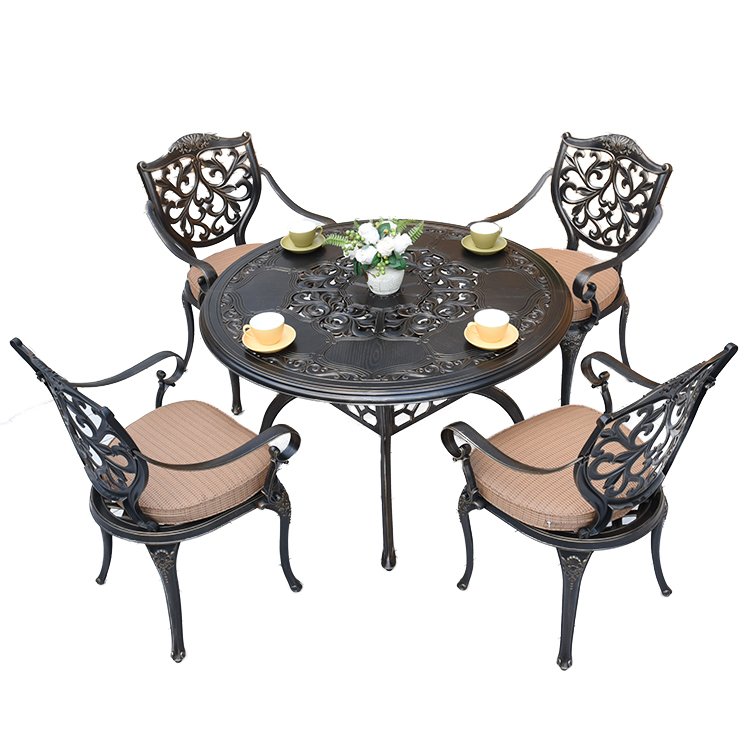 High Quality 5 pcs Luxury Outdoor Modern Aluminium Garden Bistro Dining Sets Patio Furniture with Round Table