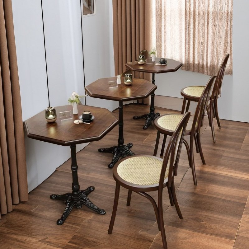 Modern dinner chair simple french country style retro Nordic Restaurant cafe table rattan seat chair Iron Wood Dining Table
