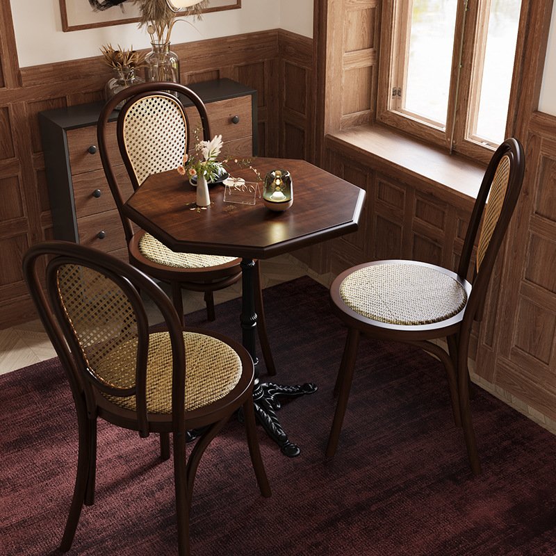Modern dinner chair simple french country style retro Nordic Restaurant cafe table rattan seat chair Iron Wood Dining Table