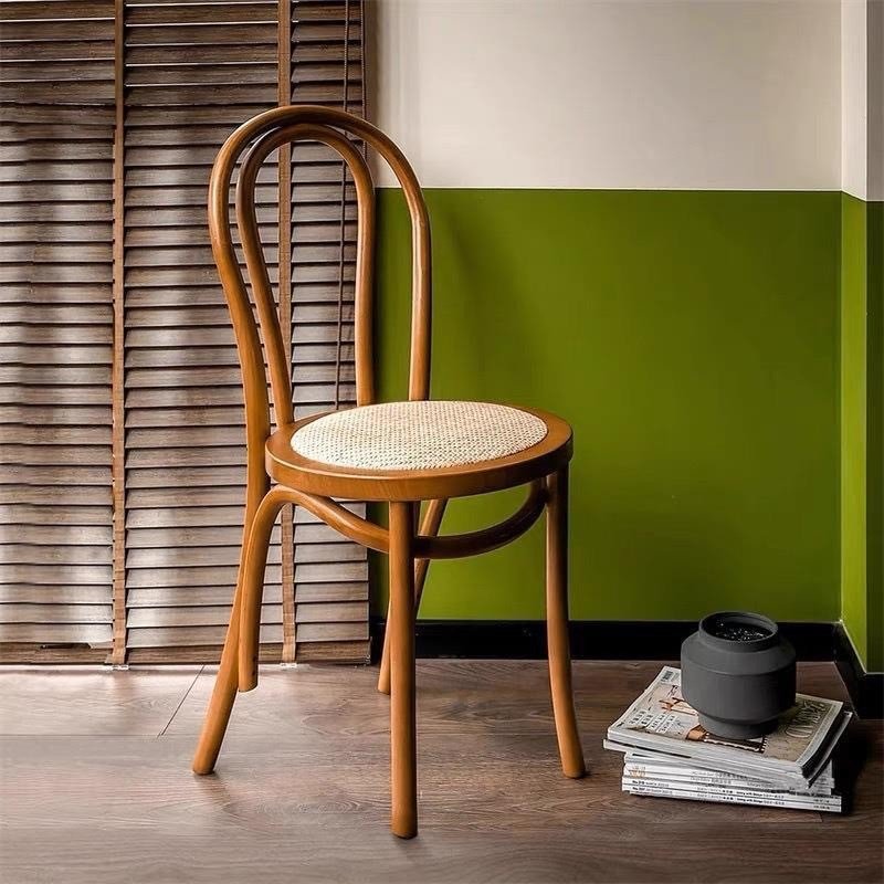 Modern dinner chair simple french country style retro Nordic Restaurant cafe table rattan seat chair Iron Wood Dining Table