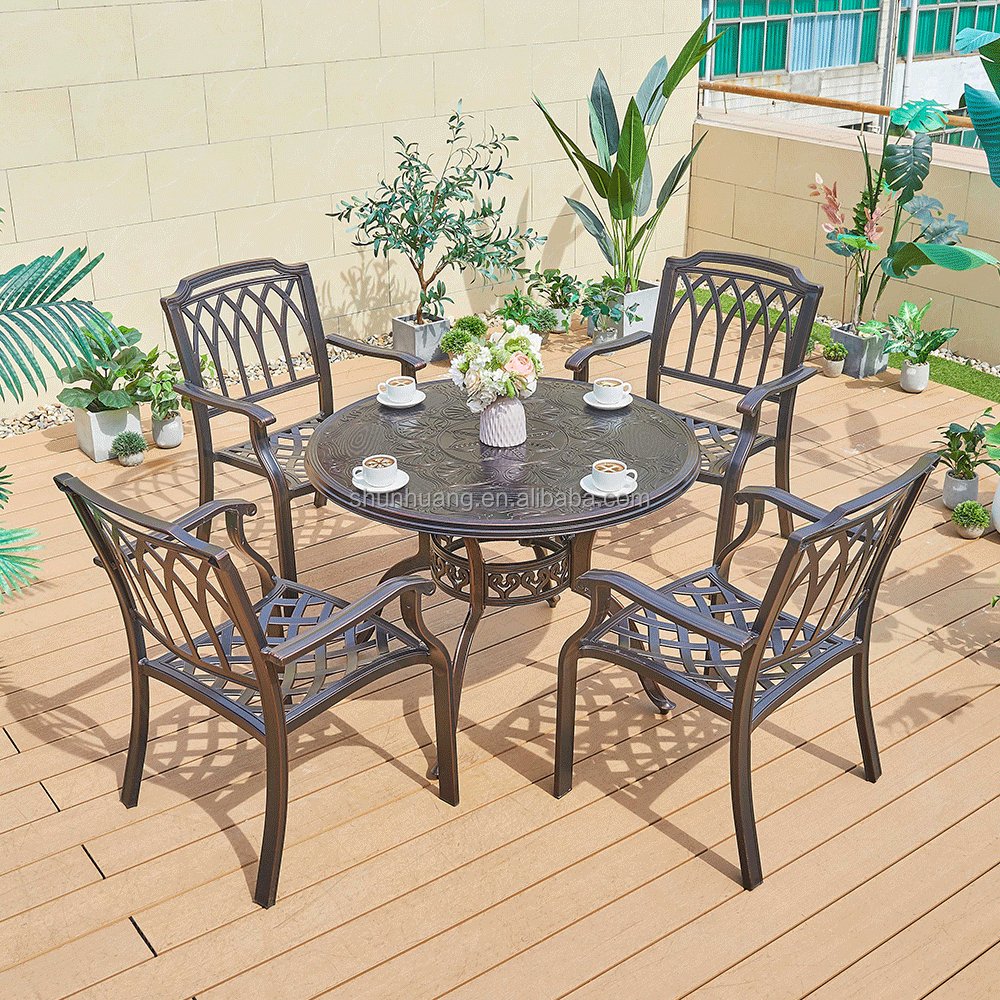Economical garden dining set with table and chair outdoor cast aluminum chair and table