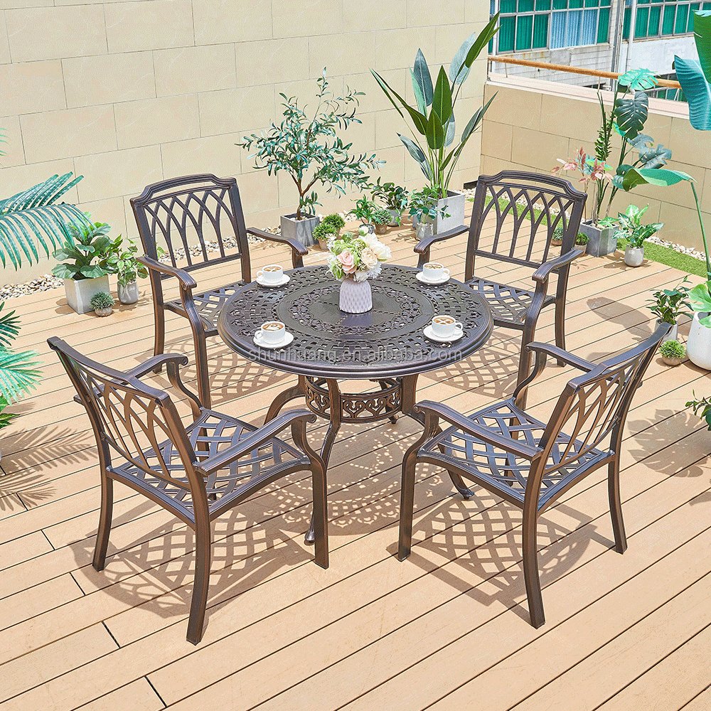 Economical garden dining set with table and chair outdoor cast aluminum chair and table