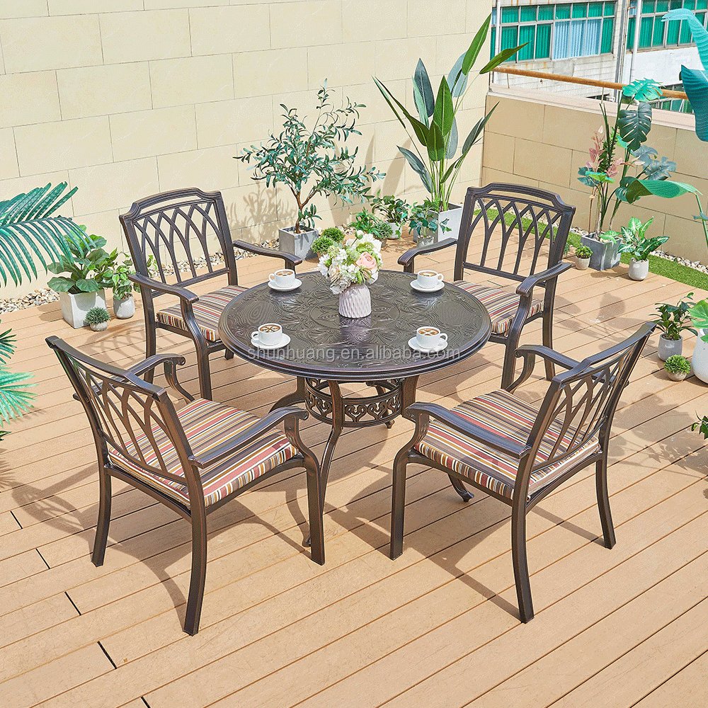Economical garden dining set with table and chair outdoor cast aluminum chair and table