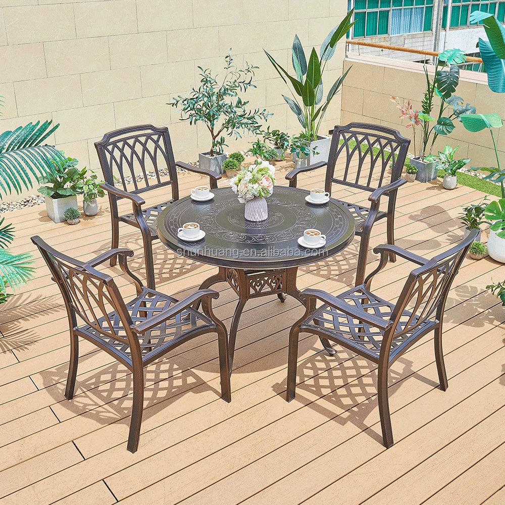 Economical garden dining set with table and chair outdoor cast aluminum chair and table