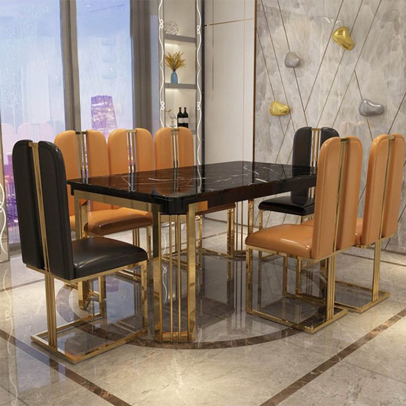Luxury modern rectangular dining table set black marble luxury dining set of 8 6 seaters