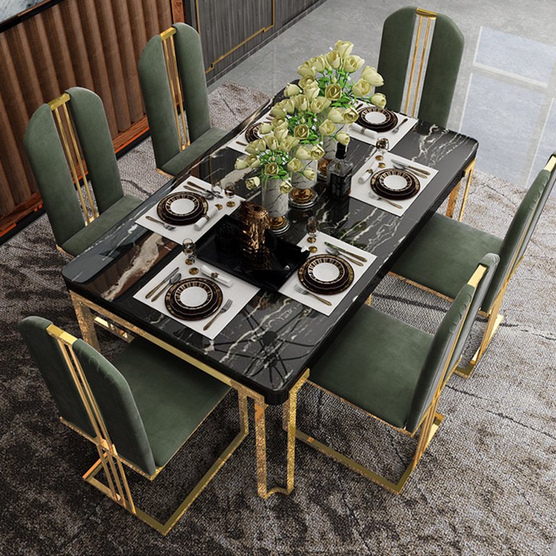 Luxury modern rectangular dining table set black marble luxury dining set of 8 6 seaters