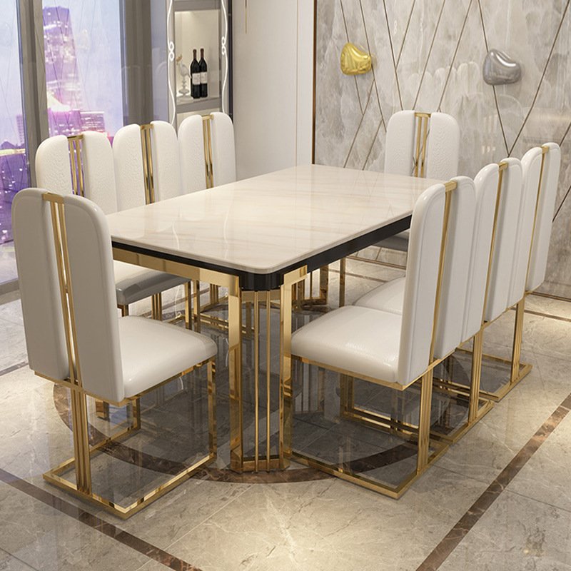 Luxury modern rectangular dining table set black marble luxury dining set of 8 6 seaters