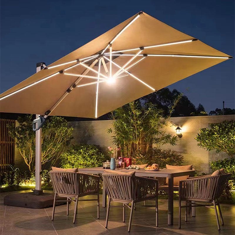 Garden outdoor furniture, high-end waterproof, large-sized beach swimming pool, double canopy Roman umbrella