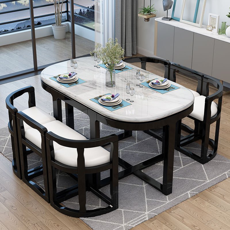Household marble chair combination simple modern villa apartment dining room solid wood invisible eating small dining table