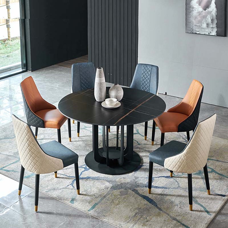 modern Large Big Round Rotate Restaurant Furniture Chair luxury Marble Table Set White And Black Dining Table