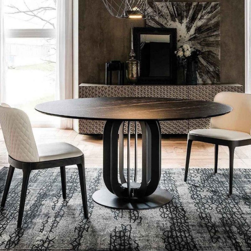 modern Large Big Round Rotate Restaurant Furniture Chair luxury Marble Table Set White And Black Dining Table